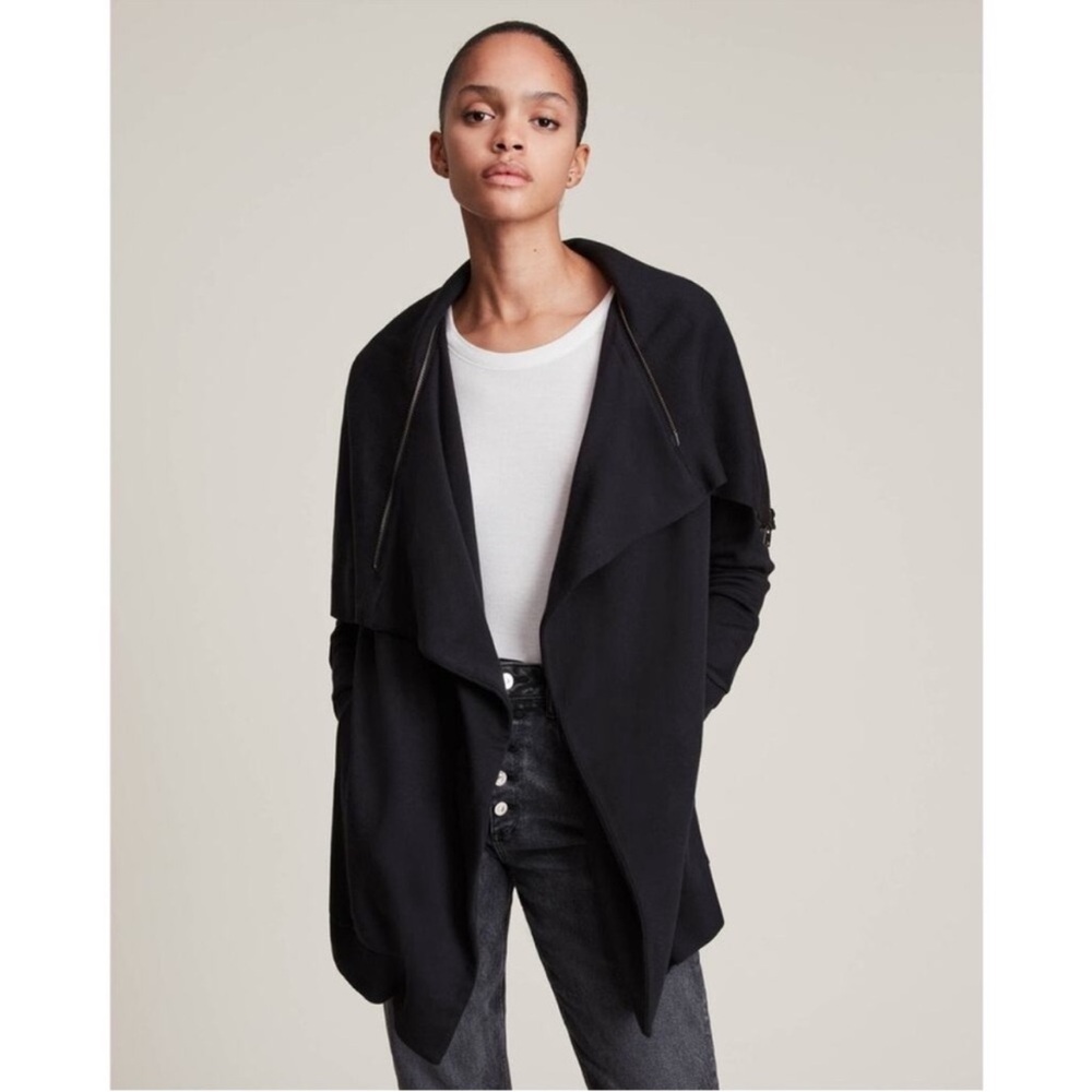 All Saints Dahlia Sweatshirt Black Draped Jacket Cardigan